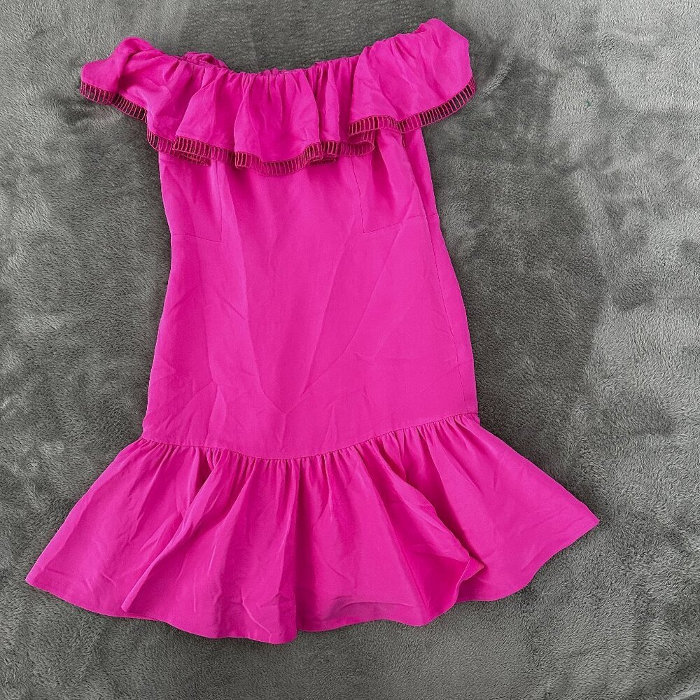 Rebecca Taylor Hot Pink Ruffle Off Shoulder Party Dress Women's 8